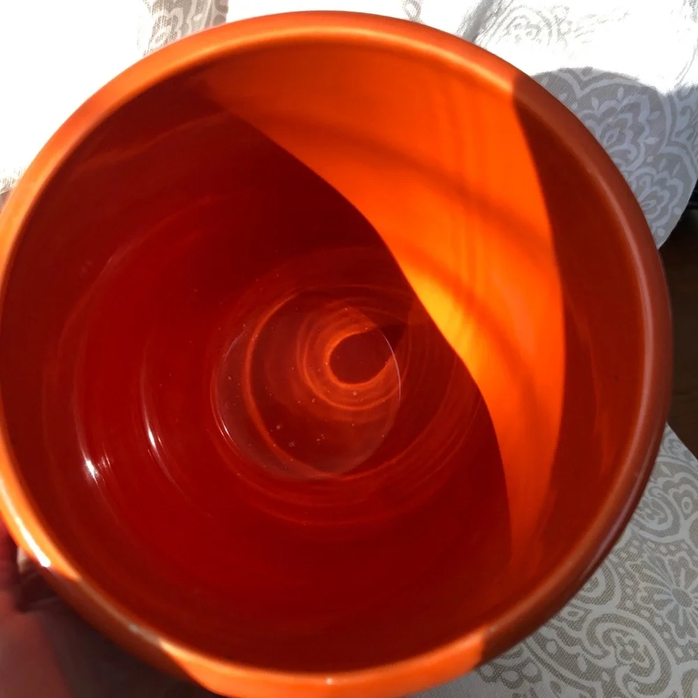 Pier 1 imports~ Ribbed Orange Glaze Dolomite Ceramic Planter 7”x5.5”